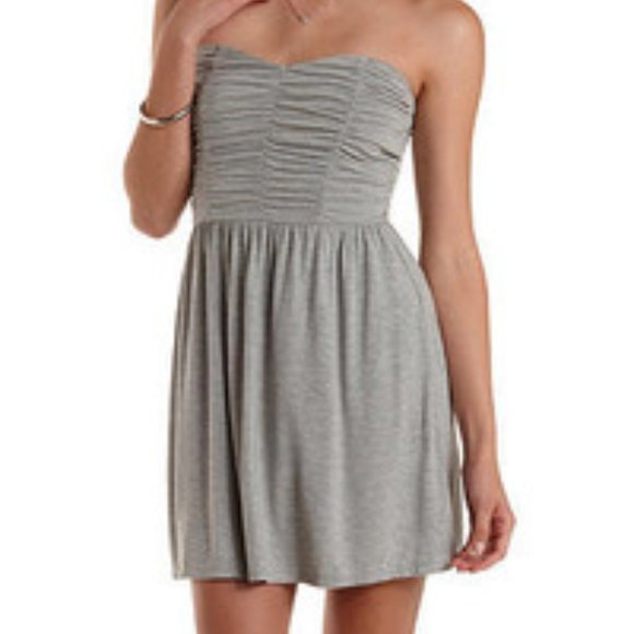Charlotte Russe Dresses & Skirts - Charlotte Russe Ruched Gray Strapless Skater Dress